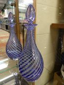 Large Blue and White spiral design decanter - mark to base along with a Modern Wavy vase with 'Bark'