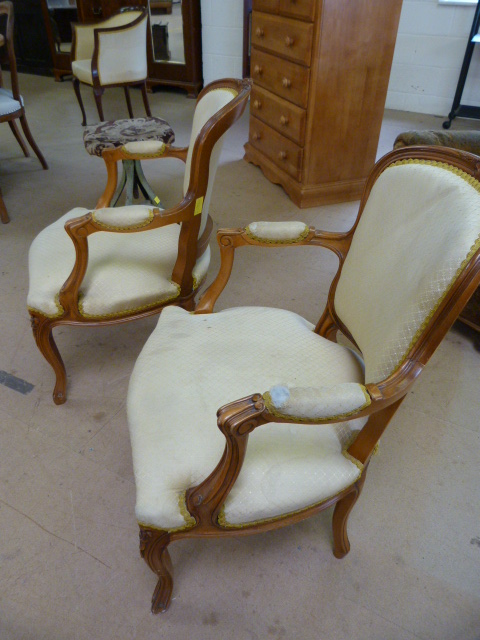 Pair of mahogany bedroom chairs with Gold upholstered chairs - Image 3 of 4