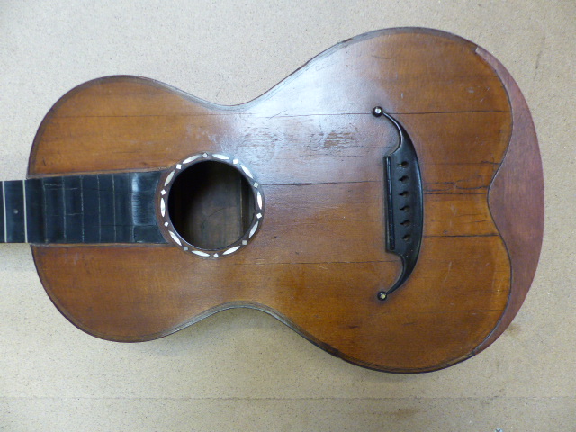 Interesting late 18th century early 19th century parlour guitar with inlaid mother of pearl (A/F) - Image 2 of 8