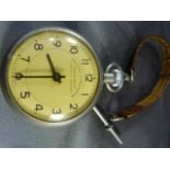 Railway timekeeper 'Nickel cased pocket watch' - open face with leather fob strap