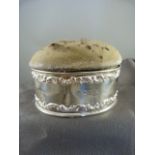 Hallmarked silver pin cushion in the form of a trinket pot. Hallmarked Birmingham 1905 - Cushion