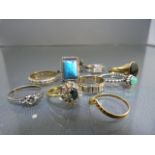 Collection of 10 various rings set with semi precious stones - 1 hallmarked silver set with a deep
