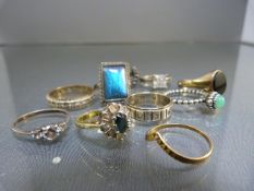 Collection of 10 various rings set with semi precious stones - 1 hallmarked silver set with a deep