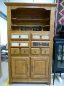 Oak cabinet with shelving, cupboards and 6 drawers