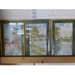 Set of three watercolours by H Woods 1902 of river scenes