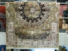 Green Silk Handwoven rug with medallion design