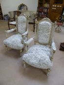 Pair of painted shabby chic bedroom chairs with modern re-upholstery