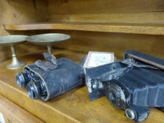 Kodak Automatic Folding brownie camera, Pair of possibly German binocluars in case with no cover,