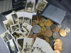 Quantity of various coins to include mainly Halfpennys, boxed pearl necklace with silver clasp,