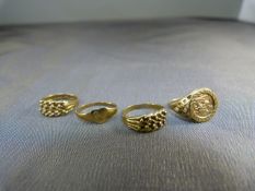 Three hallmarked 9ct childs rings (1 matching pair) along with one other (marks rubbed 9ct ring in