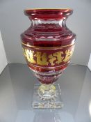 Val Saint Lambert Cranberry coloured Urn/Vase with gold detailing of greek scenes to middle - 12