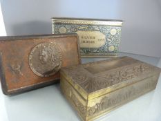 Three vintage tins - Silver Jubilee tin 1910-1935, South Africa 1906 with the Queens head on and