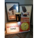 Guiness Time light up clock - free standing along with two pictures and a Guiness promotional cup