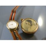 9ct Gold Ingersoll watch and another Rose coloured Gold picture pendant
