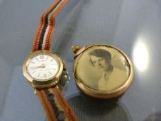 9ct Gold Ingersoll watch and another Rose coloured Gold picture pendant