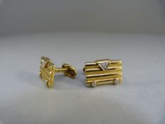 18ct gold rectangular cufflinks with embedded diamonds