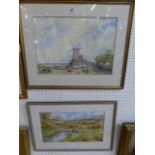 Pair of watercolours by Patricia Alvis 'Cley Mill, Norfolk' and 'Lanacre Bridge, Exmoor'