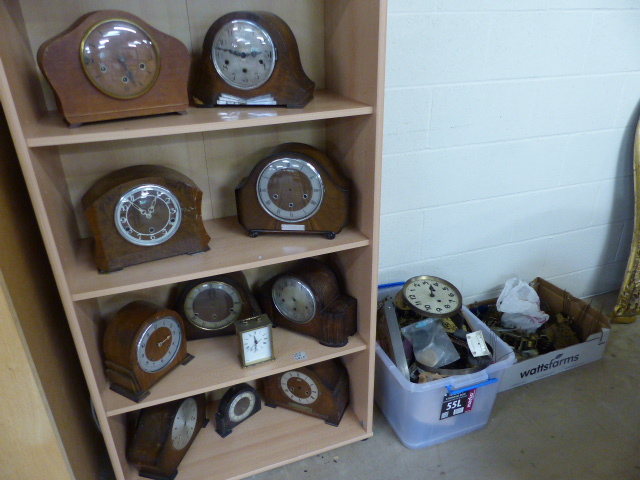 Various mantle clocks A/F along with parts and spares over two shelves and two boxes - Image 2 of 4