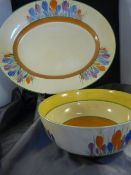 CLARICE CLIFF - from the Bizarre collection crocus pattern. Bowl with brown yellow and green banding