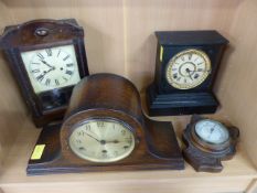 Three various mantle clocks - sloped oak mantle clock, Ansonia american mantle clock and one