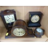 Three various mantle clocks - sloped oak mantle clock, Ansonia american mantle clock and one