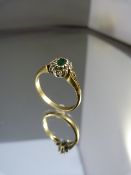 9ct Gold Emerald and diamond cluster ring UK - O USA - 7