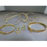 Two Rolled Gold bangles with a pair of earrings and vintage glasses A/F