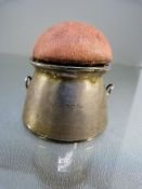 Birmingham hallmarked silver hat pin cushion - cushion still intact by Synyer & Beddoes (Harry