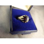 Unmarked yellow gold Gents Garnet ring ( approx 9.3mm x 8mm across) UK - size P1/2 USA - 7.75 Weight