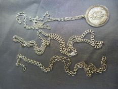 Hallmarked silver chain, one other, along with another hallmarked silver chain with religious