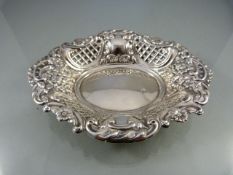 London Hallmarked silver Bon Bon dish with repousse decoration by A Chick & Sons Ltd 1961. Total