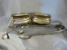 Pair of Birmingham hallmarked silver salts with pair of salt spoons, also to include a