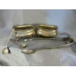 Pair of Birmingham hallmarked silver salts with pair of salt spoons, also to include a