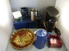 Collection of collectibles - Rouge Royal plate, Moorcroft powder blue teapot, Caithness paperweight,