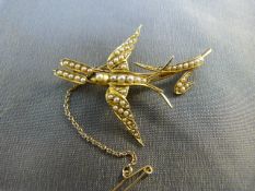 Victorian seed pearl brooch in yellow Gold (poss high carat) - had repairs and safety chair is