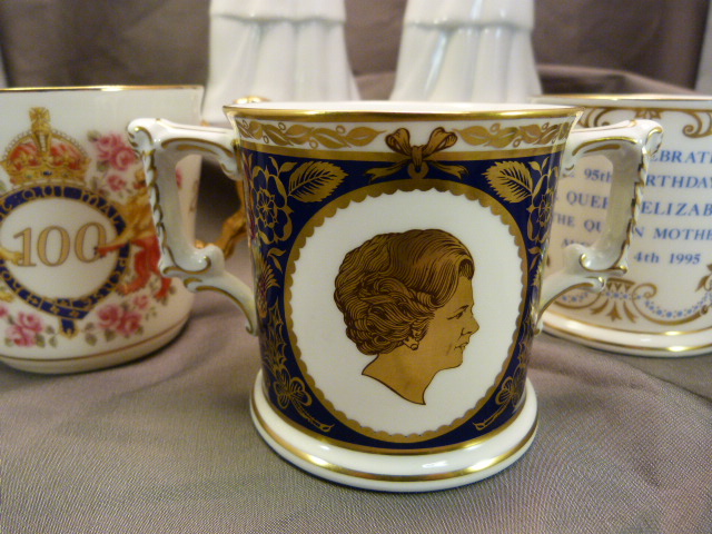 Pair of Lladro style figures of ladies, Two Royal Crown Derby - two handled cups commissioned by - Image 5 of 11