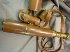 A WW1 brass and leather clad 4 drawer telescope, Stamped 'TEL. SIG. MKII Broadhurst Clarkson and