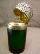 Hallmarked silver topped green glass scent bottle with original stopper - Hallmarked Birmingham 1898