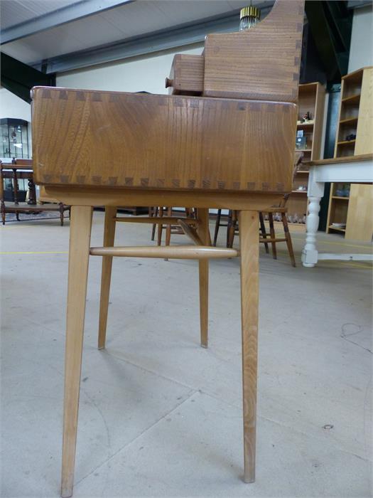 Ercol 'Windsor' light elm desk with single drawer and two raised drawers above on tapering splayed - Image 2 of 4