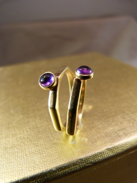 A Pair of 9ct Gold Amethyst set Rings by MG, contemporary design from 1988 meant to be worn - Image 4 of 5