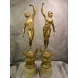 Pair of Spelter figures on marble bases on ladies