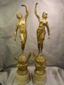 Pair of Spelter figures on marble bases on ladies