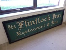 Flintlock Inn 'Bar and Restaurant' sign - handpainted on metal with wooden frame