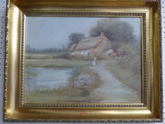 R Bowyer - Modern oil on canvas of a farmhouse scene signed lower right in red