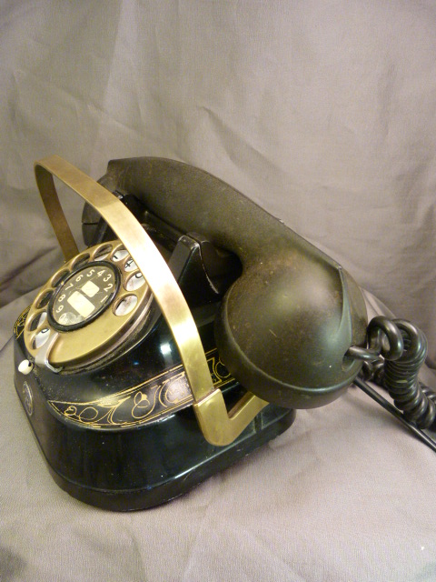 A Black painted and Gilt brass mounted telephone, marked 'Belgique Bell Telephone M.F.G company' - Image 2 of 4