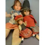 Late 19th/Early 20th Century Strobel & Wilken Co. German Doll. Dressed with paper top hat and Red