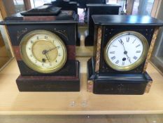 Two slate mantle - One by the Hamburg American Clock company with crossed arrow stamp to back. Along