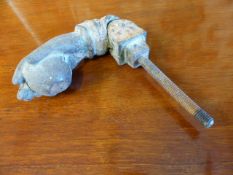 Early 19th Century Cast iron door knocker in the form of a hand holding a ball.