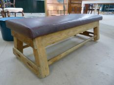 Vintage Gym Vault Horse top with brown leather finish on pine frame. Made By Gym Equip Eng.Co