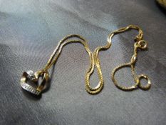 9ct Gold Diamond set heart pendant, hung on an approx 16" fine Box Link chain. the pendant